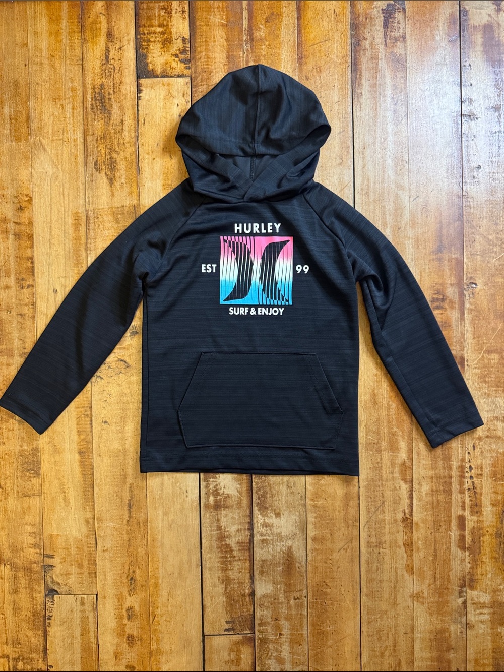 Hurley Black Hoodie size 5 to 6 boys graphic lightweight surf beach